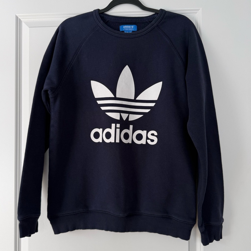 adidas vintage Navy Crewneck with White Trefoil Logo